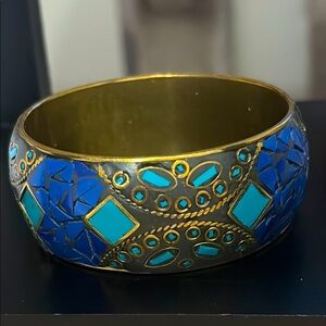 Lapis lazuli and Stone filigree brass vintage bracelet